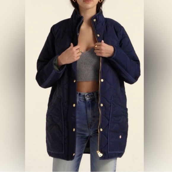 J. Crew Navy Quilted Cocoon Puffer Jacket with PrimaLoft - Size Small - Picture 12 of 12
